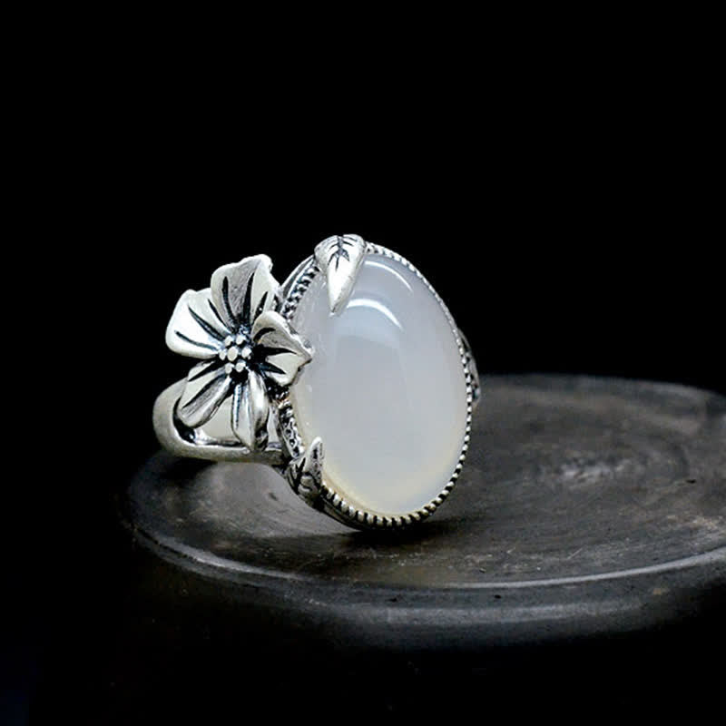 Buddha Stones 990 Sterling Silver Natural Chalcedony Plum Positive Harmony Ring Ring BS 61.9-64.1mm