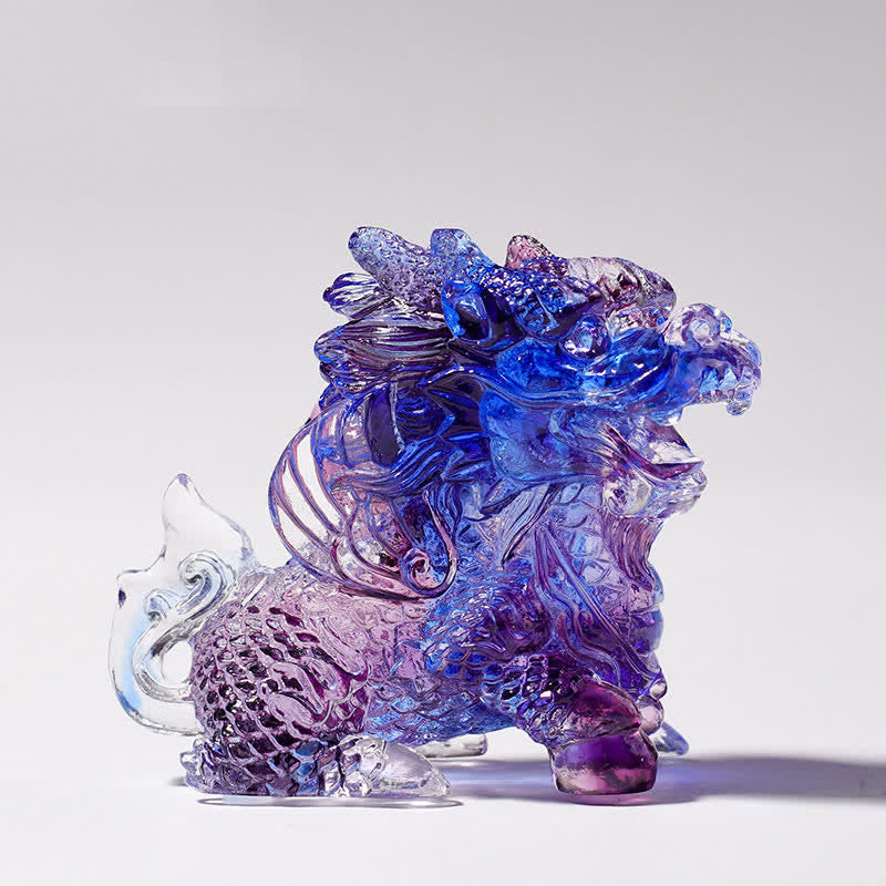 Buddha Stones Feng Shui Kirin Handmade Liuli Crystal Art Piece Home Office Decoration Decorations BS Purple One