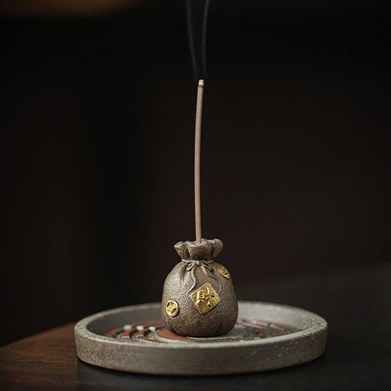 Buddha Stones Small Treasure Bowl Lucky Bag Bagua Tray Healing Ceramic Stick Incense Burner Decoration Incense Burner BS 18