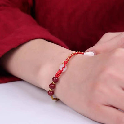 Buddha Stones Natural Cinnabar Jade Peace Buckle Blessing Bracelet Bracelet BS 13