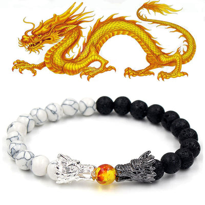 Buddha Stones White Turquoise Lava Rock Dragon Blessing Beaded Bracelet Bracelet BS White Turquoise&Lava Rock