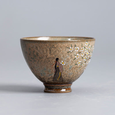 Buddha Stones Jingdezhen Hand Painted Ru Kiln Porcelain Hanfu Girl Flower Ceramic Teacup Kung Fu Tea Cups Cup BS Hanfu Girl 8cm*6cm*100ml