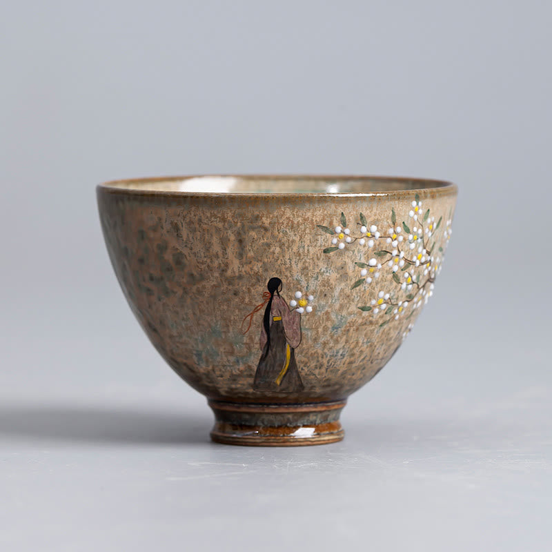 Buddha Stones Jingdezhen Hand Painted Ru Kiln Porcelain Hanfu Girl Flower Ceramic Teacup Kung Fu Tea Cups Cup BS Hanfu Girl 8cm*6cm*100ml