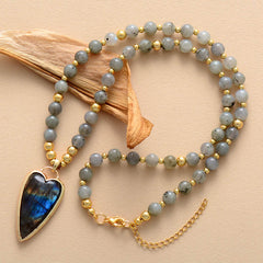 Buddha Stones Labradorite Support Healing Beaded Necklace Pendant Necklaces & Pendants BS Labradorite