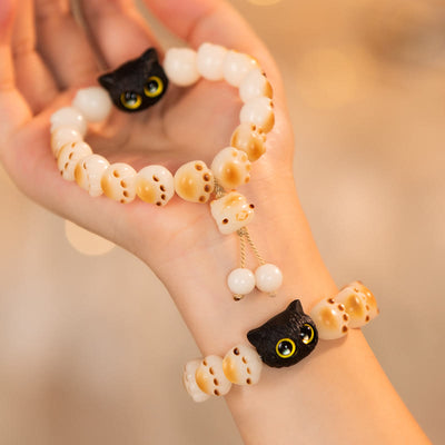 Buddha Stones Natural Bodhi Seed Red Sandalwood Lovely Paw Lucky Cat Peace Bracelet Bracelet BS 1