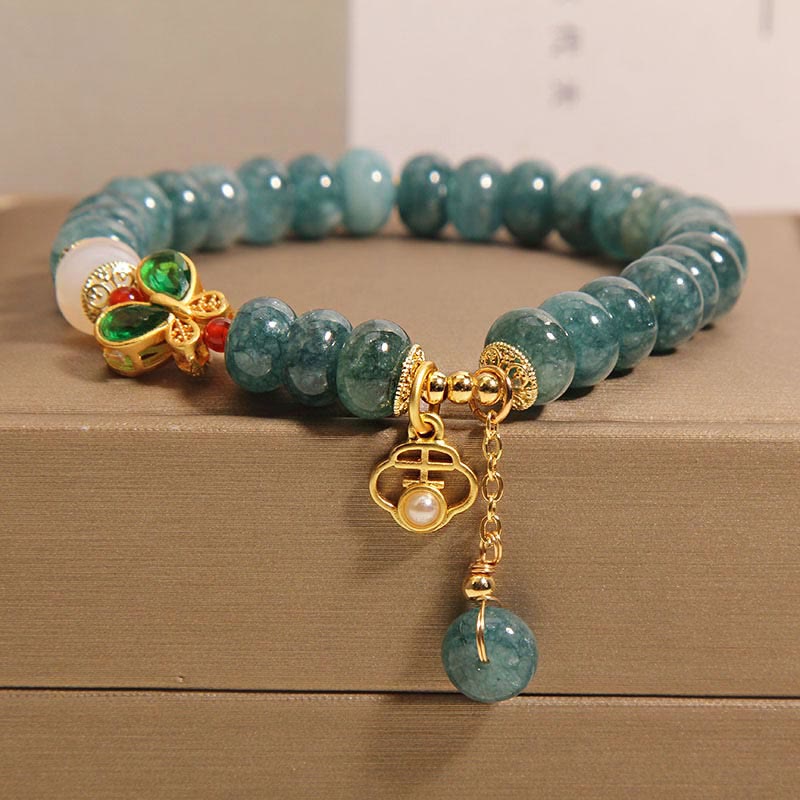 Buddha Stones Jade White Agate Butterfly Abacus Beads Abundance Bracelet Bracelet BS Jade White Agate Butterfly(Wrist Circumference: 14-17cm)