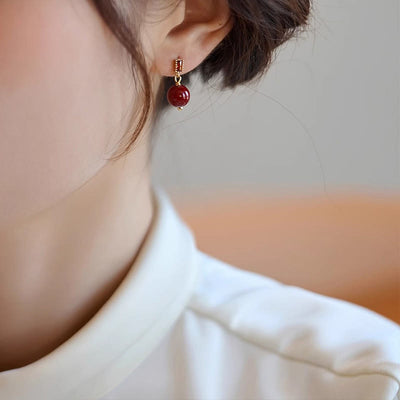Buddha Stones 925 Sterling Silver Posts 14K Gold Filled Cinnabar Bead Zircon Calm Earrings Earrings BS 1