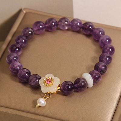 Buddha Stones Natural Amethyst White Agate Pearl Charm Balance Bracelet Bracelet BS 5