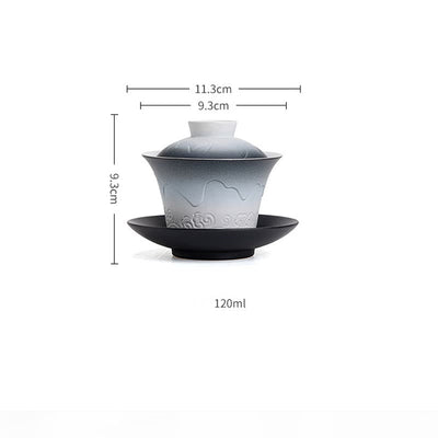 Buddha Stones Retro Blue Ocean Sea Waves Gradient Ceramic Gaiwan Sancai Teacup Kung Fu Tea Cup And Saucer With Lid Cup BS 11