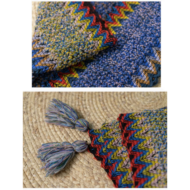 Buddha Stones Tibetan Shawl Soft Warm Knitting Cloak Winter Tibetan Tassel Scarf Tibetan Shawl BS 19