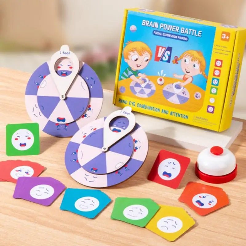 Family Fun Puzzle Game Wooden Facial Expression Spinners Hand-Eye Coordination Challenge Interactive Toy Board Table Game Gift For Kids