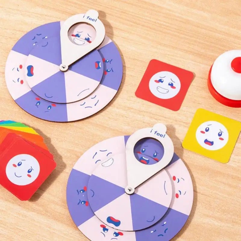 Family Fun Puzzle Game Wooden Facial Expression Spinners Hand-Eye Coordination Challenge Interactive Toy Board Table Game Gift For Kids