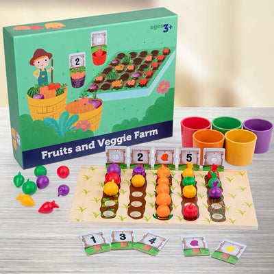 Juego de clasificación de frutas y verduras de granja – Aprende colores, números y categorías