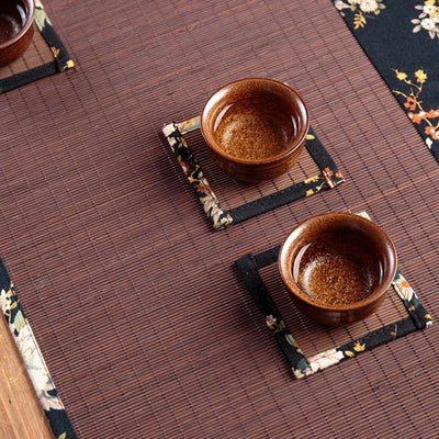 Buddha Stones Vintage Peony Flower Blossom Bamboo Cup Mat Pad Tea Cup Coaster Kung Fu Tea Mat Tea Mat BS 12