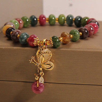 Buddha Stones Colorful Tourmaline Butterfly Charm Wisdom Bracelet Bracelet BS 4