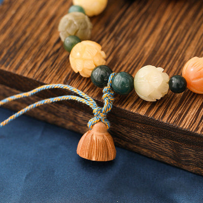 Buddha Stones Bodhi Seed Lotus Bead Engraved Moss Agate Peace Calm Bracelet Bracelet BS 3
