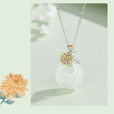 Buddha Stones 925 Sterling Silver Round Chalcedony Twelve Months Flower Harmony Necklace Pendant Necklaces & Pendants BS 22