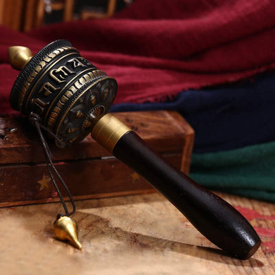 Buddha Stones Tibetan Prayer Wheel Six True Words Copper Meditation Decoration Decorations BS Black