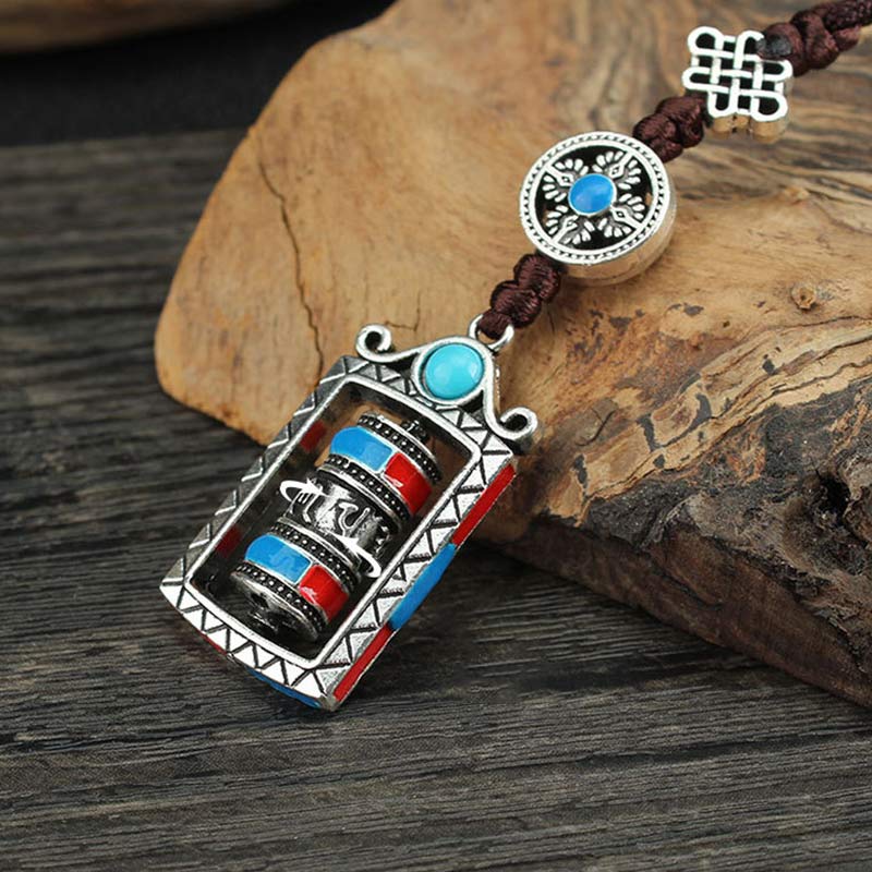 Buddha Stones Six True Words Prayer Wheel Rotation Knot Blessing Keychain Decoration Decorations BS 4