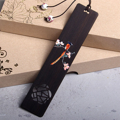 Buddha Stones Oriole Bird Flower Ebony Wood Bookmarks With Gift Box Bookmarks BS Ebony Oriole Bird