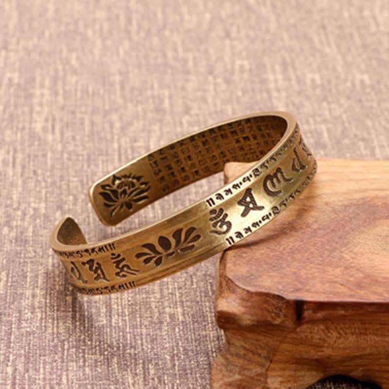 Buddha Stones 2Pcs Om Mani Padme Hum Dragon Phoenix Copper Leather Peace Cuff Bracelet Bangle Bracelet Bangle BS 8