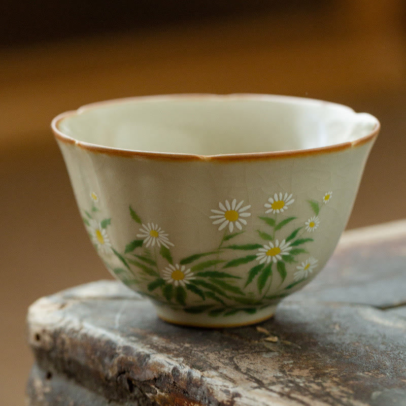 Buddha Stones Peach Blossom Daisy Flower Ceramic Teacup Kung Fu Tea Cups Cup BS Daisy Flower 6.6cm*3.7cm*50ml