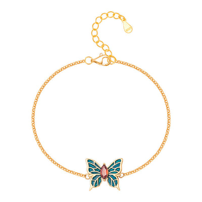 Buddha Stones 925 Sterling Silver Butterfly Zircon Love Chain Bracelet Bracelet BS 7