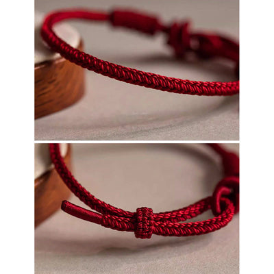 Buddha Stones Handmade Eight Thread Peace Knot Fu Character Charm Luck Happiness Red Rope Bracelet Bracelet BS 7