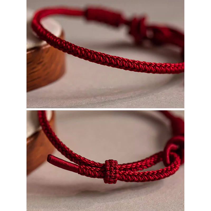 Buddha Stones Handmade Eight Thread Peace Knot Fu Character Charm Luck Happiness Red Rope Bracelet Bracelet BS 7
