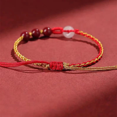 Buddha Stones Natural Cinnabar Jade Peace Buckle Blessing Bracelet Bracelet BS 5