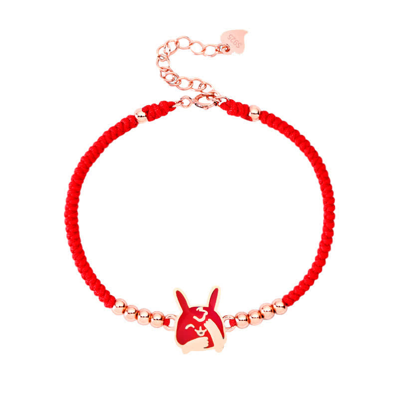 Buddha Stones 925 Sterling Silver Chinese Zodiac Luck Faith Discolor Red String Bracelet Bracelet BS 23