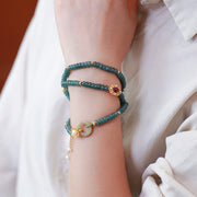 Bracelet triple tour Foviel en argent sterling 925 plaqué or avec boucle de paix en fleur de jade cyan pour le succès