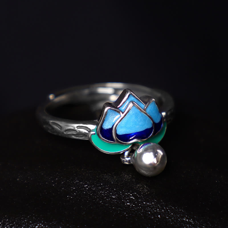 Buddha Stones Lotus Flower Pattern Enlightenment Ring Ring BS 3