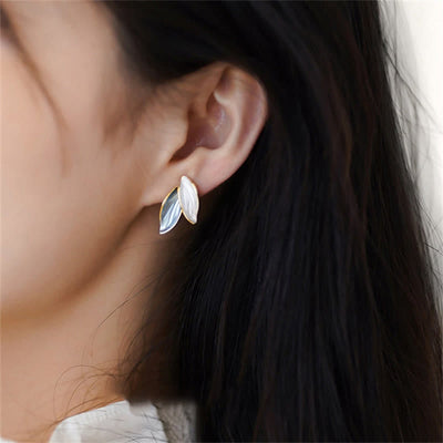 Buddha Stones Leaf Design Luck Stud Earrings Earrings BS 3
