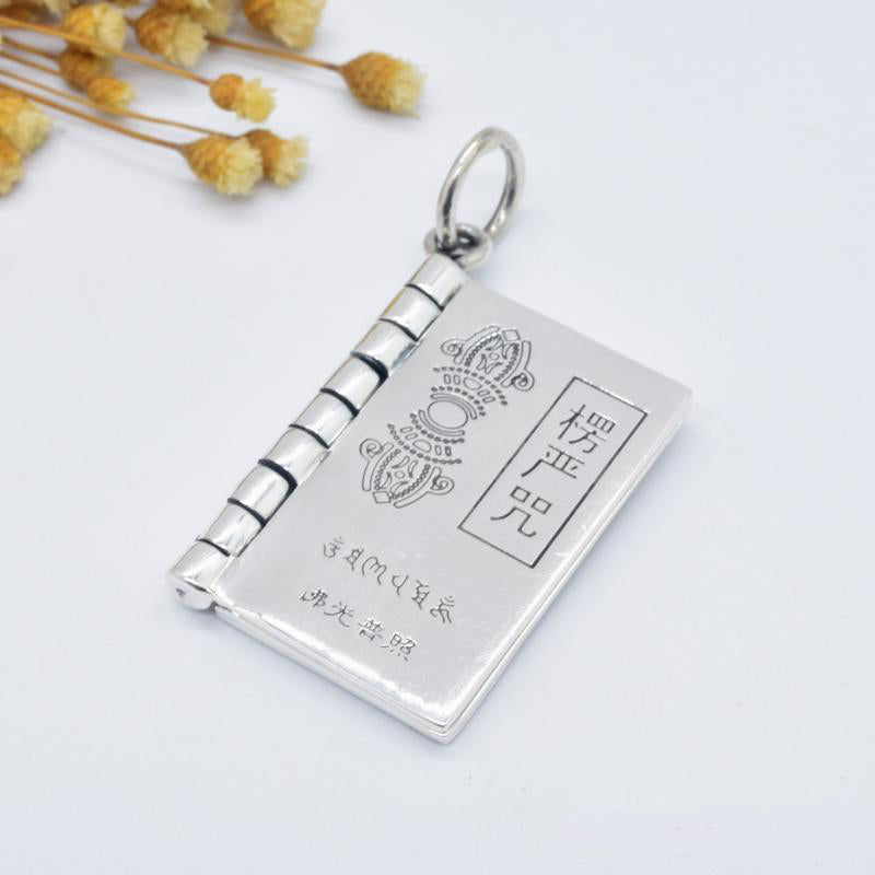 Foviel 990 Sterling Silber Herz Sutra Großes Mitgefühl Shurangama Mantra Lotus Vajra Friedens Halskette Anhänger