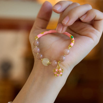 Buddha Stones Natural Sun Stone Golden Silk Jade Flower Charm Wealth Bracelet Bangle Bracelet Bangle BS 3