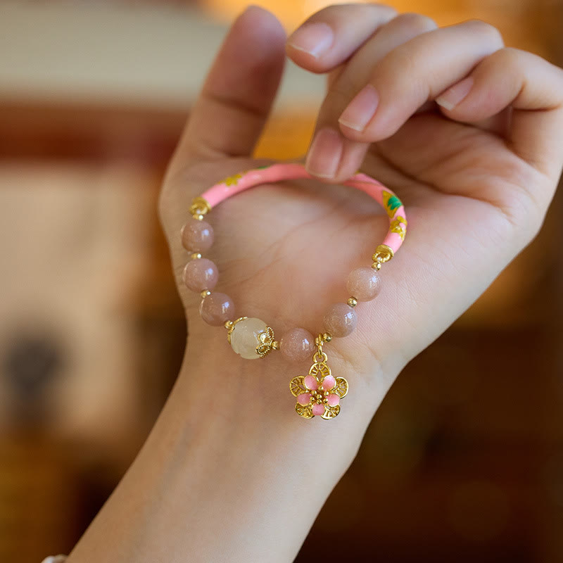 Buddha Stones Natural Sun Stone Golden Silk Jade Flower Charm Wealth Bracelet Bangle Bracelet Bangle BS 3