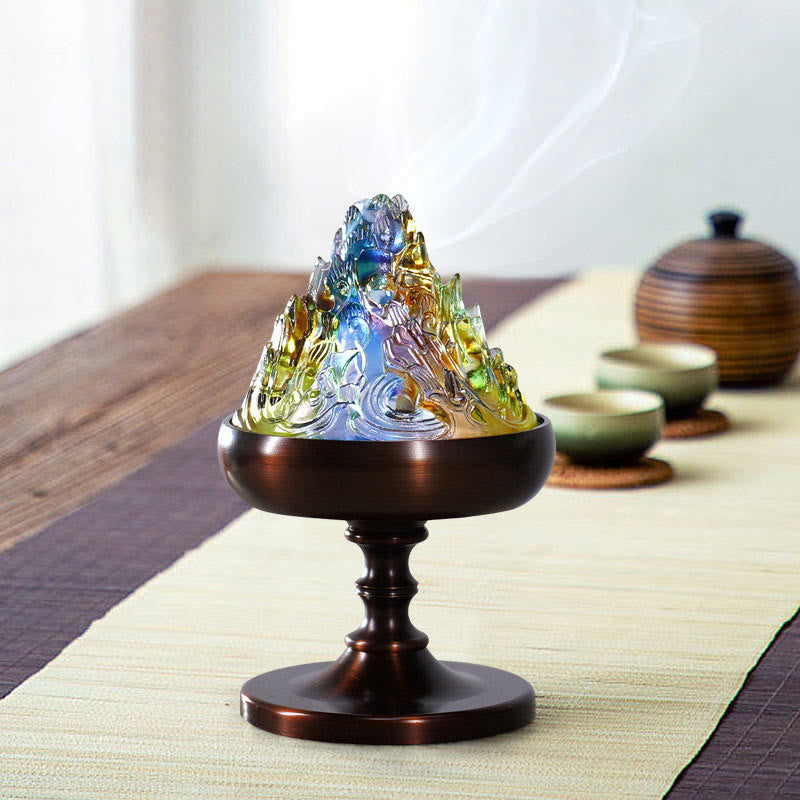 Buddha Stones Liuli Crystal Mountain Healing Meditation Incense Burner Incense Burner BS 1