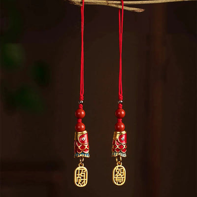 Buddha Stones Koi Fish Cinnabar Attracting Wealth Wish Ruyi Charm Luck Phone Hanging Decoration Phone Hanging Decoration BS 28