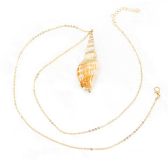 Buddha Stones Natural Shankha Conch Shell Seashell Lucky Necklace Pendant Necklaces & Pendants BS Gold