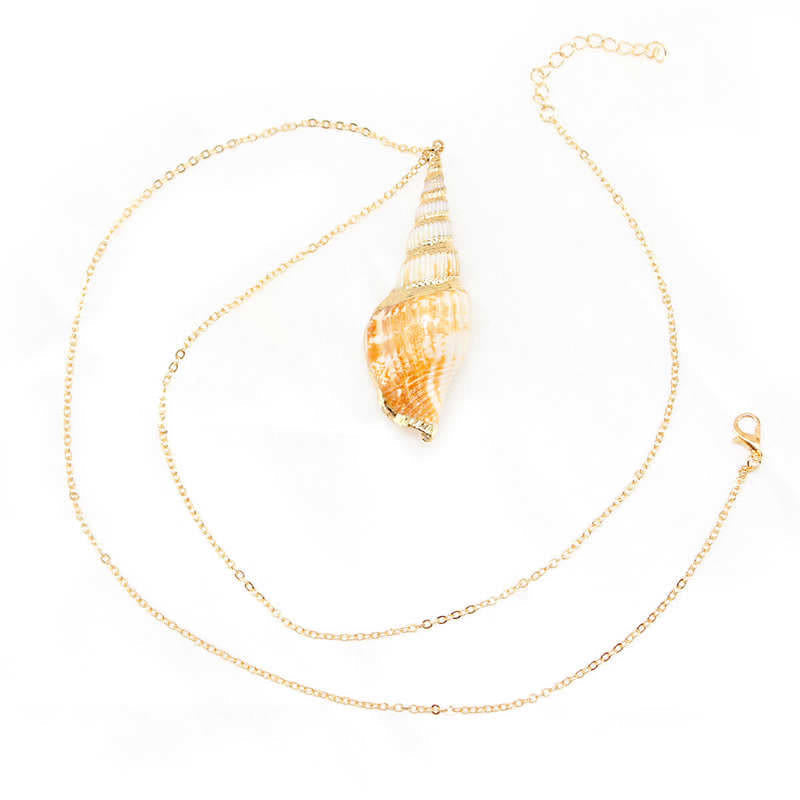 Buddha Stones Natural Shankha Conch Shell Seashell Lucky Necklace Pendant Necklaces & Pendants BS Gold