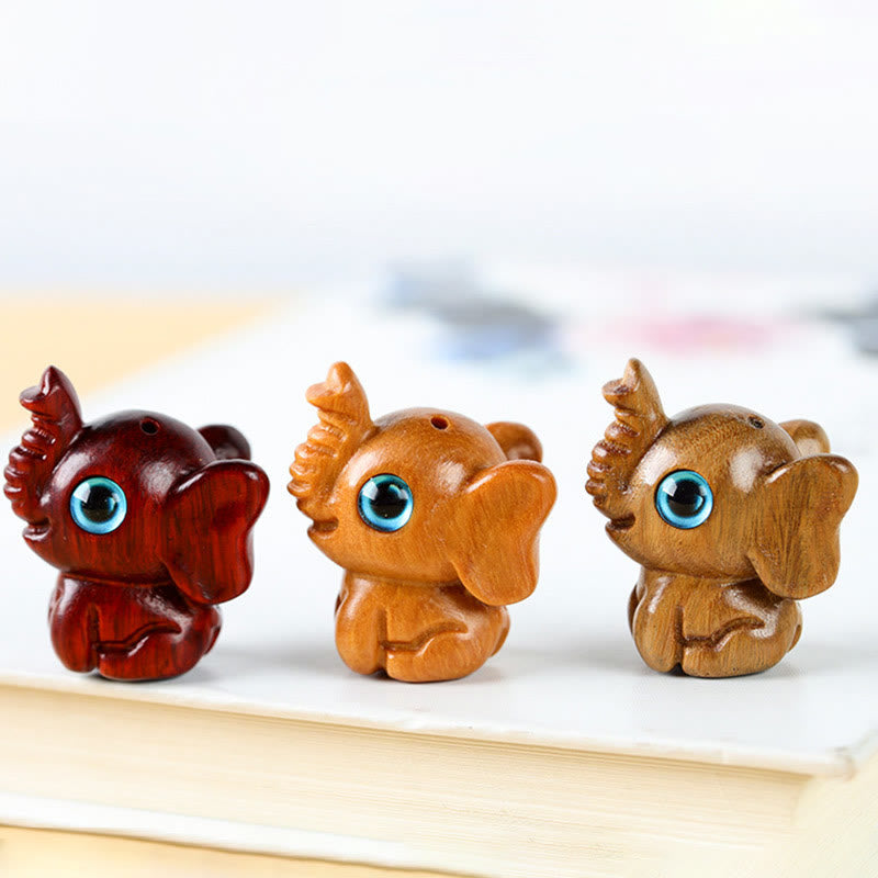 Foviel Sandalwood Small Leaf Red Sandalwood Green Sandalwood Lucky Mini Elephant Carved Protection Decoration