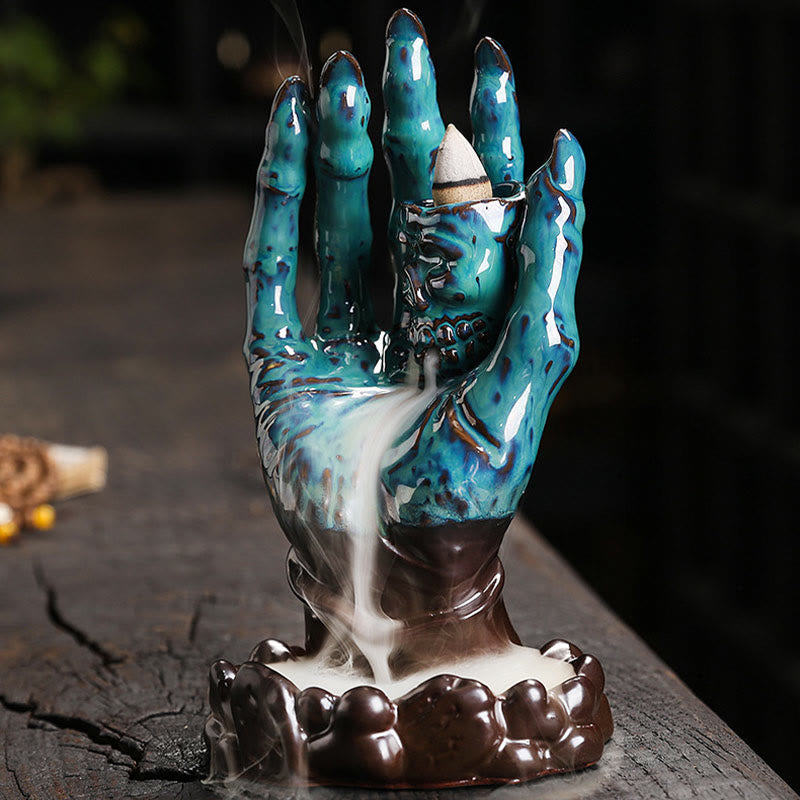 Buddha Stones Halloween Ghost Hand Skull Head Ceramic Peace Healing Incense Burner Decoration Incense Burner BS 8