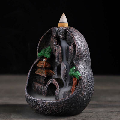 Buddha Stones Mountain Bridges Pattern Meditation Resin Backflow Incense Burner Incense Burner BS 2