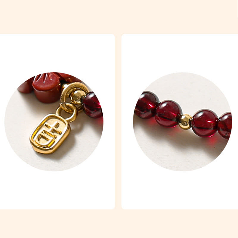 Buddha Stones 14K Gold Natural Garnet Cinnabar Flower Calm Bracelet Bracelet BS 8