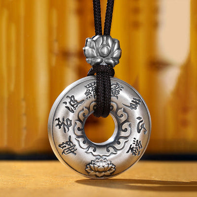 Pendentif de collier Foviel en argent sterling 999 avec motif de boucle de paix lotus et soutra du cœur