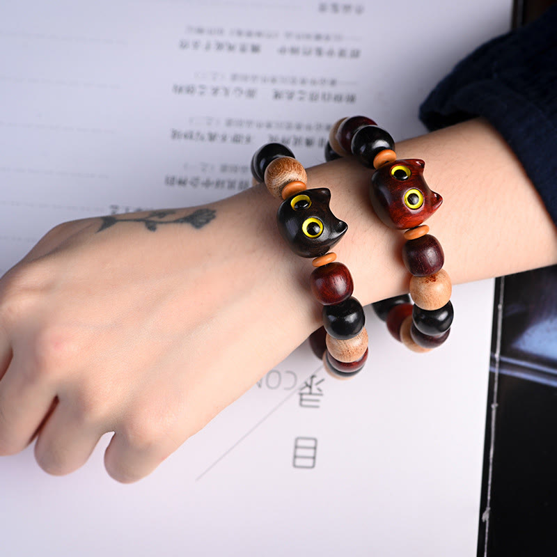 Foviel Kleine Blatt rot Sandelholz Ebenholz Holz niedlich Katze Gravur Schutz Armband