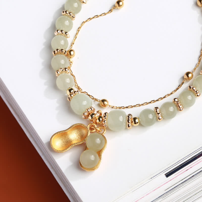 Buddha Stones 925 Sterling Silver Natural Hetian Jade Good Things Happen Peanut Charm Bracelet Bracelet BS 2