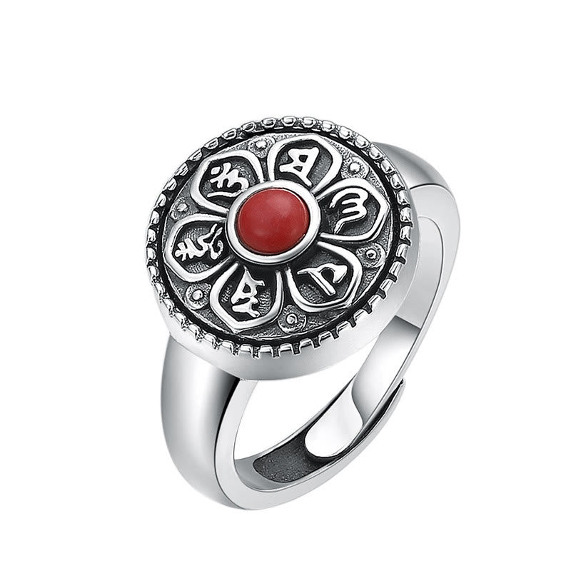 Buddha Stones Tibetan Om Mani Padme Hum Peace Rotatable Ring Ring BS 7