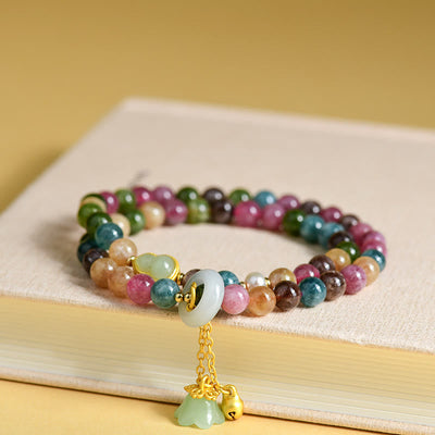 Buddha Stones Multicolored Tourmaline Gourd Wisdom Double Wrap Lily Of The Valley Charm Bracelet Bracelet BS 3